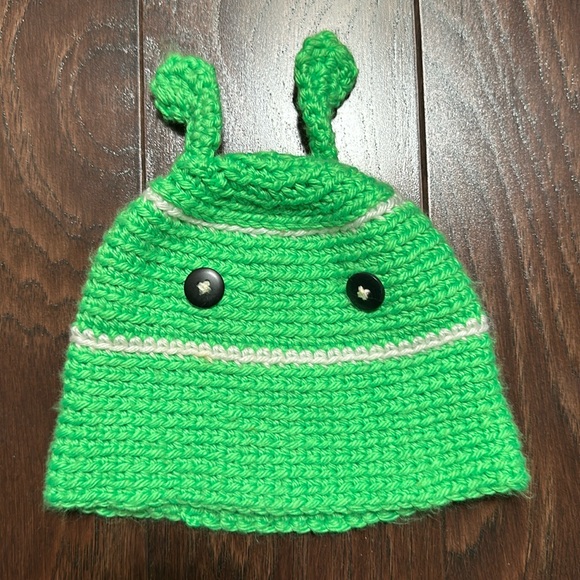 Other - Hand knit green hat with ears (12M)